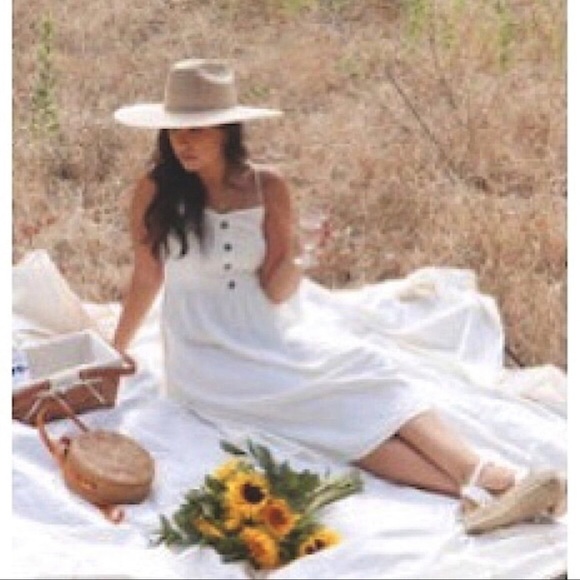 J for Justify Linen Cream Smocked Cami Midi Dress Size Medium - Picture 2 of 12